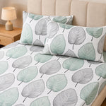 Double Bedsheet with 2 Pillow Covers 220 TC 100% Cotton Feel ( King Size Teal&Grey 90x100inch )