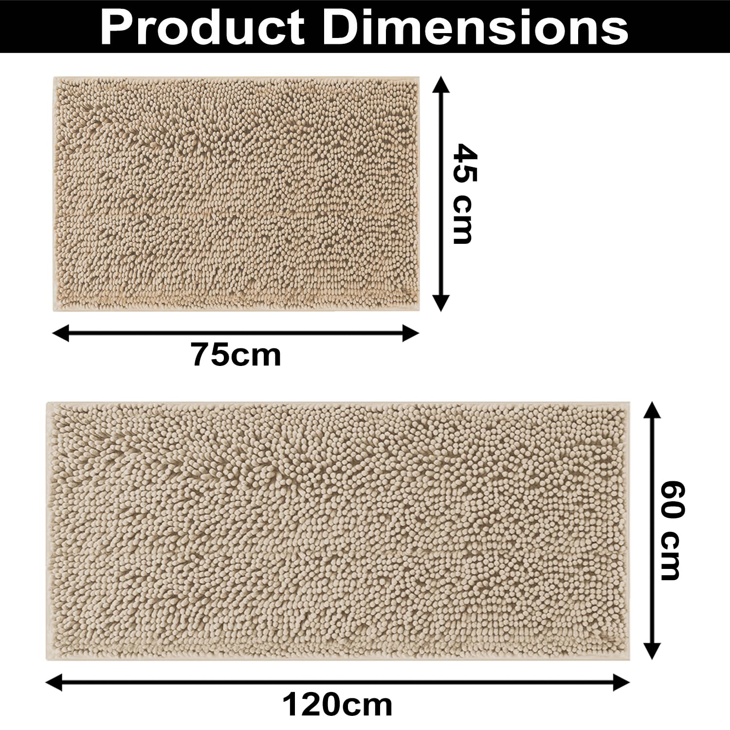 Chenille Microfiber Bath Mats Pack of 2 (45x75cm 60x120cm Beige)