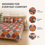 Double Bedsheet With 2 Pillow Covers Leefs Pattern 200 TC 100% Cotton Feel ( Queen Size 90x90 Inch Blue Set Of 3 )