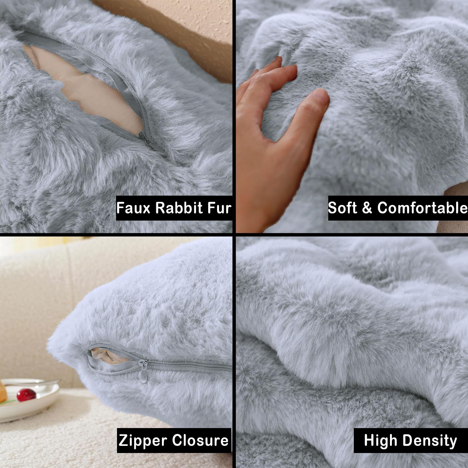 Rabbit Fur Bubble Cushion Cover (16x16 Inch Silver )