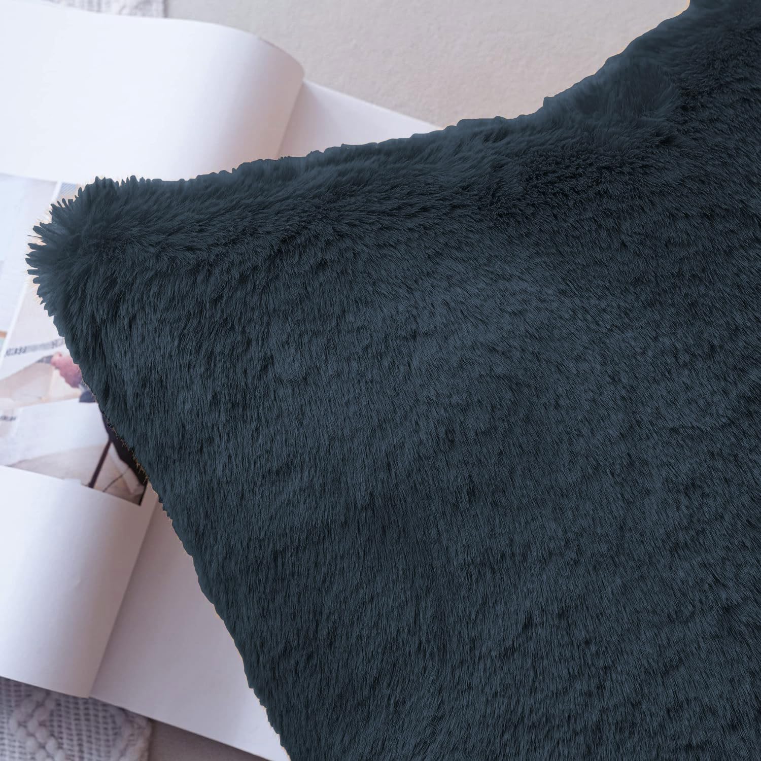 Cushion Cover Duble Side Rabbit Fur Set of 2(16 x 16 inch , Anthra)