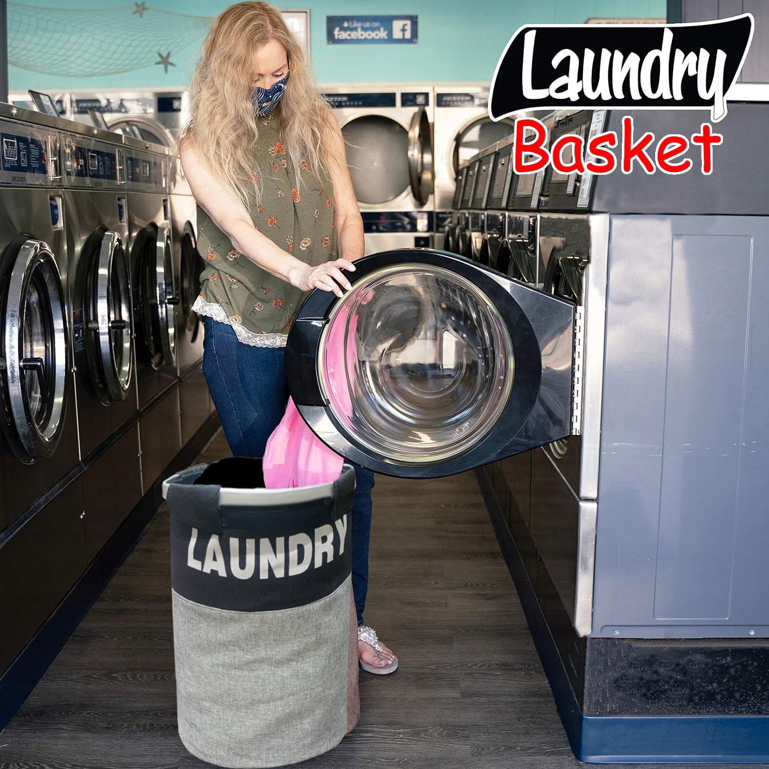 Collapsible Laundry Basket  Large Capacity 60 Liters(40L x 40W x 55H cm ,Gray)