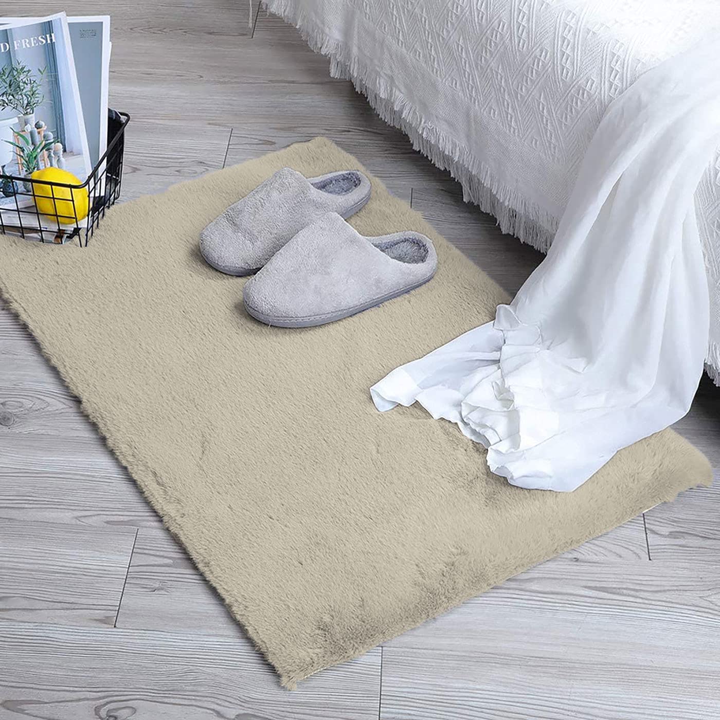 Rabbit Fur Soild Bath Mat (Beige, 45x75 cm)