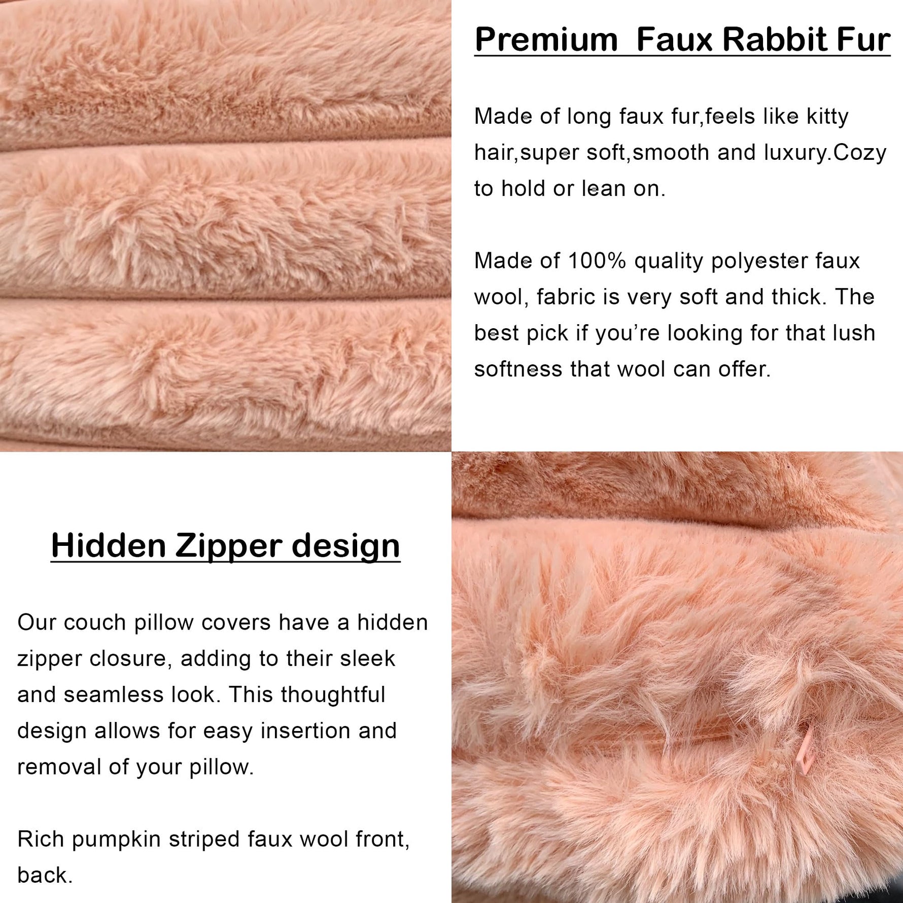 Luxurious Cushion Covers Pack of 2, (16x16 Inch - Peach)