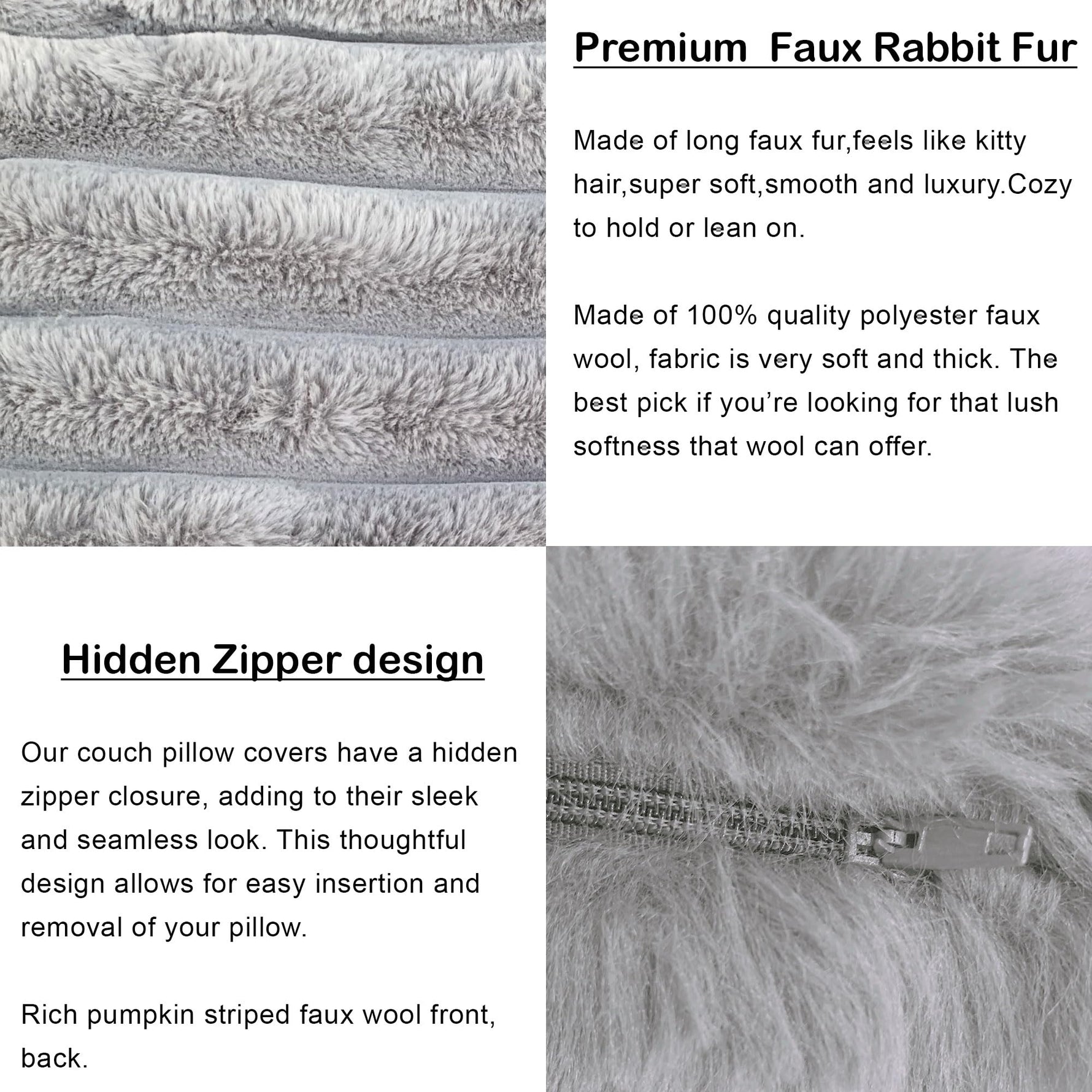 Luxurious Plush Cushion Cover (16 Inch x 16 Inch, Grey)