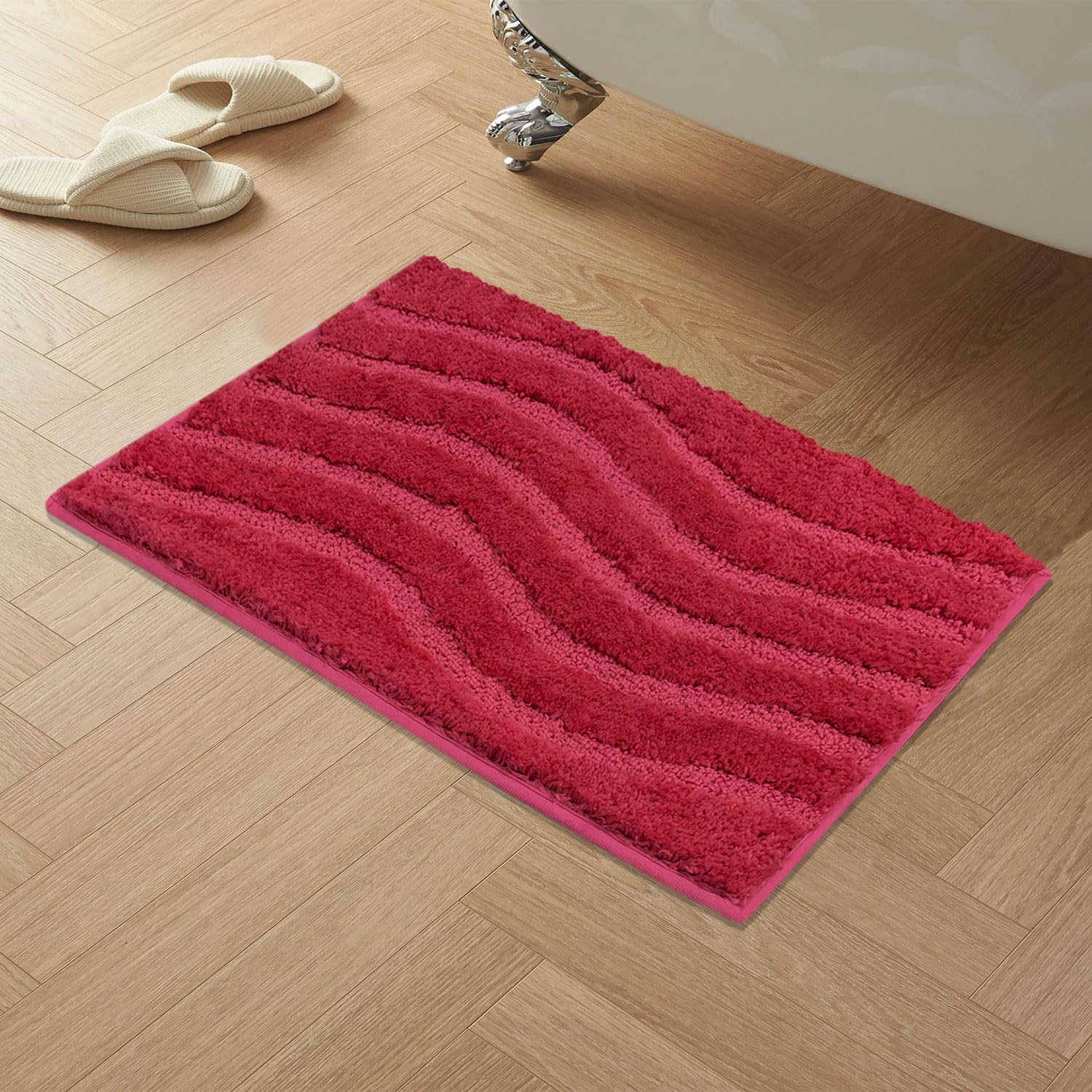Bath Mat Classic Waves Microfiber 2200 GSM (40x60 cm,Maroon)