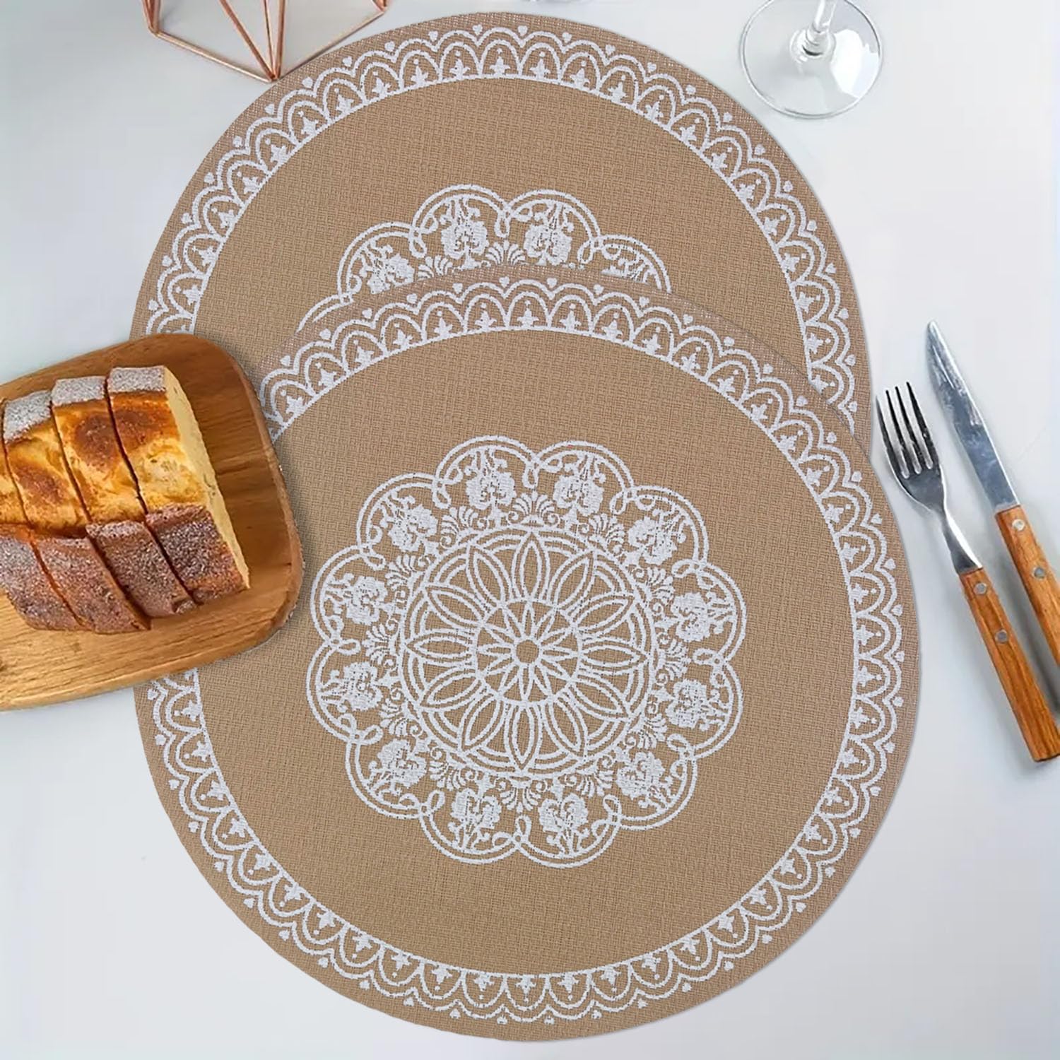Round Table Placemats for Dining Table Set Of 2 (Beige)