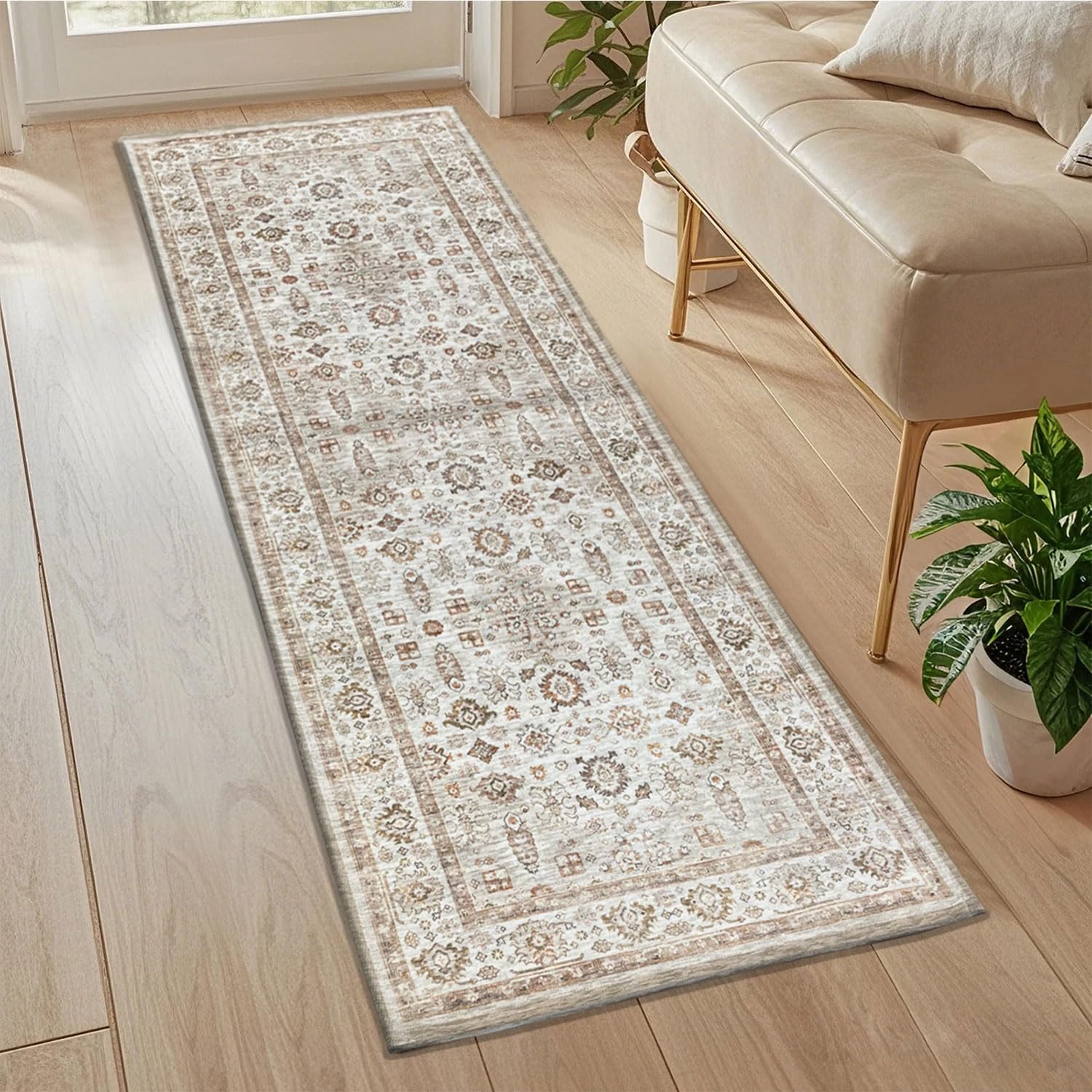Polyester Golden Dusk Runner for Bedroom (2x5 Feet, Multicolor)