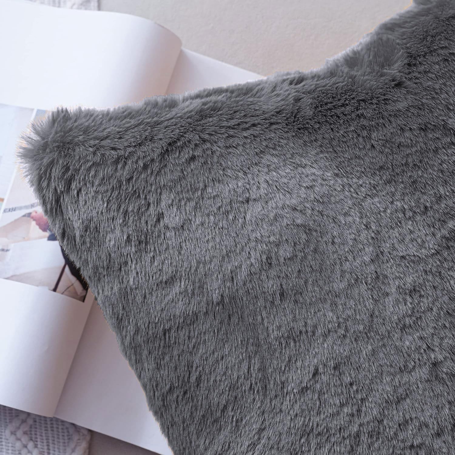 Cushion Cover Duble Side Rabbit Fur Set of 2(16 x 16 inch ,Grey)