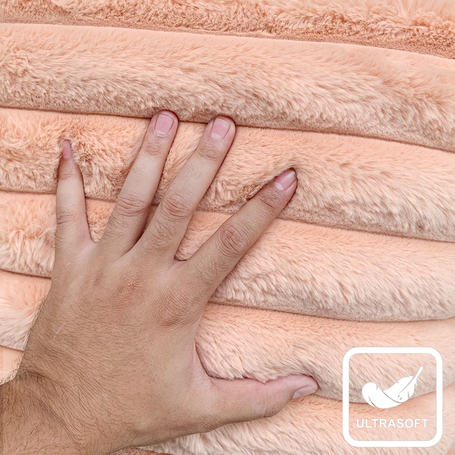 Luxurious Plush Cushion Cover (16 Inch x 16 Inch, Peach)