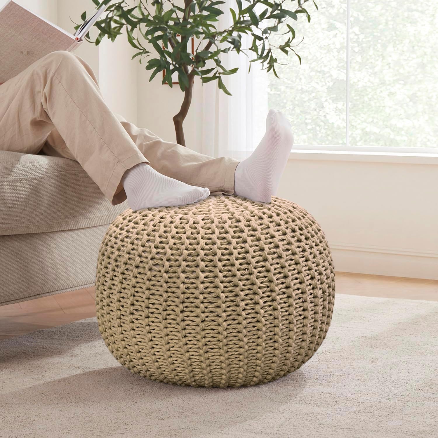 Ottoman Puff for Living Room (Cappuccino ,40x40x30 cm)