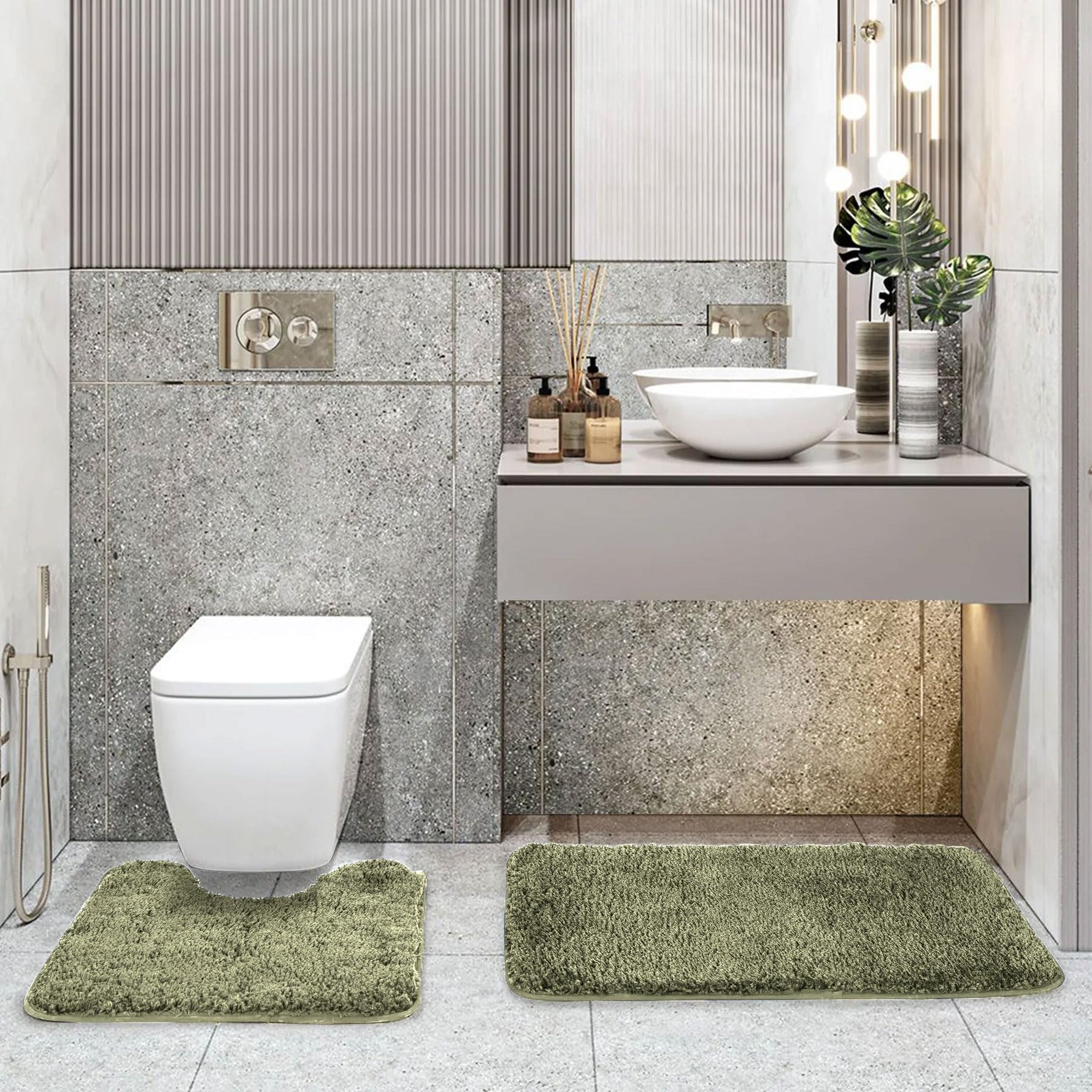 Polyester Contour Bath Mat Set (Pista , 45x 75 cm & 40x45)
