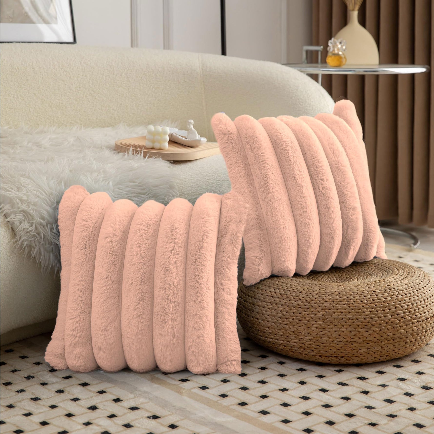 Luxurious Cushion Covers Pack of 2, (16x16 Inch - Peach)