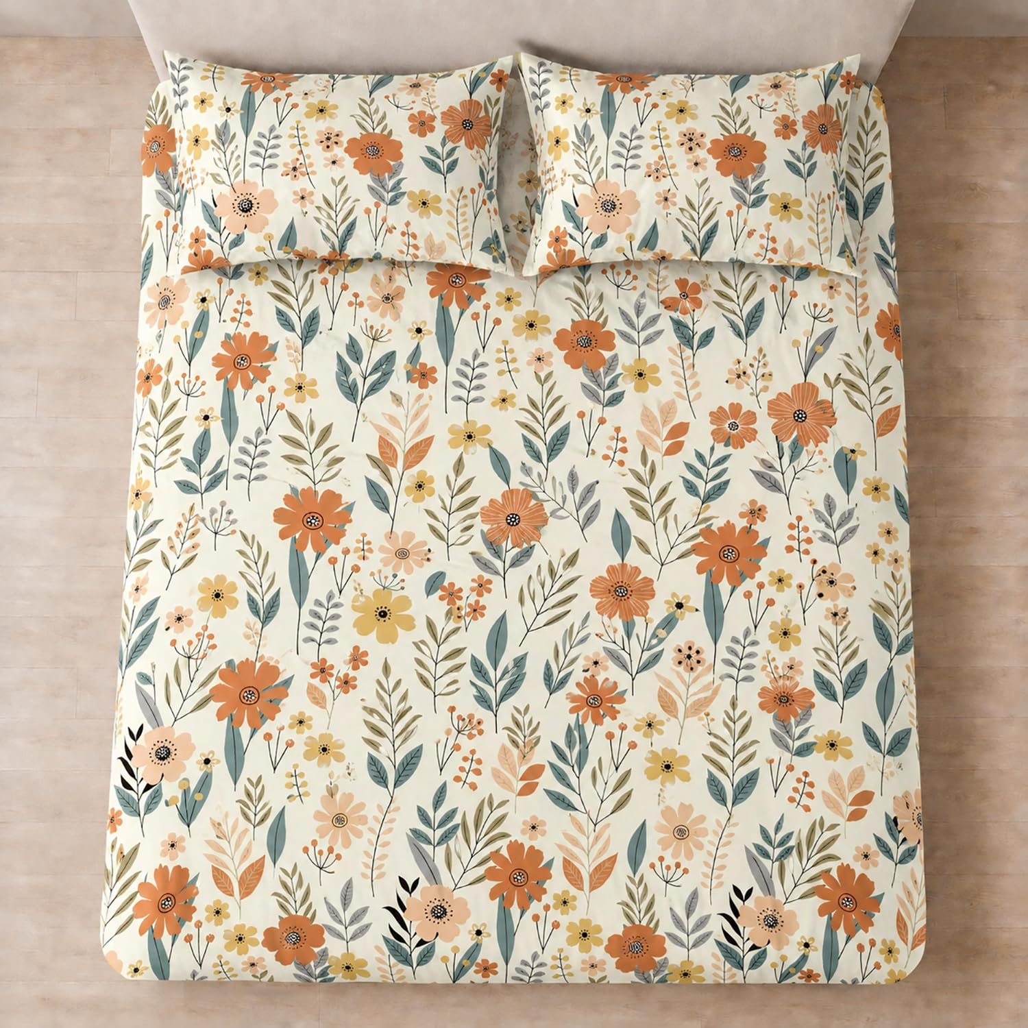 Double Bedsheet with 2 Pillow Covers 220 TC 100% Cotton Feel ( Mustard , 90x100inch )