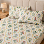 Double Bedsheet with 2 Pillow Covers 220 TC 100% Cotton Feel ( King Size Green 90 x 100 inch )