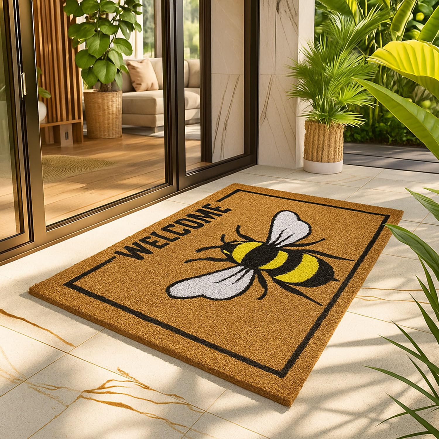 Coir Doormat for Home Entrance ( Bee Print Design ,71x45 cm)