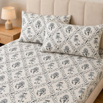 King Size Double Bedsheet with 2 Pillow Covers Premium Indigo Village Toile Printed 90x100inch