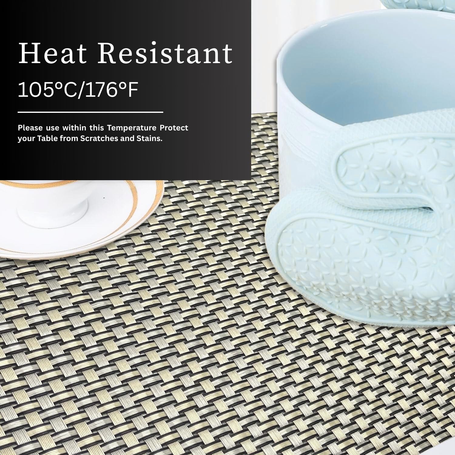 Zigzag Design Placemat for Dining Table Set of 6(30x45 CM Golden)