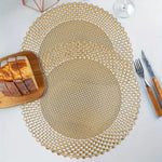 LUXE HOME INTERNATIONAL PVC Vinyl Metallic Table Round Placemats for Dining Table Gold, Heat Resistant & Waterproof | Easy to Clean Decorative Dining Mats - (Set of 2) ST085TJ-3MJ