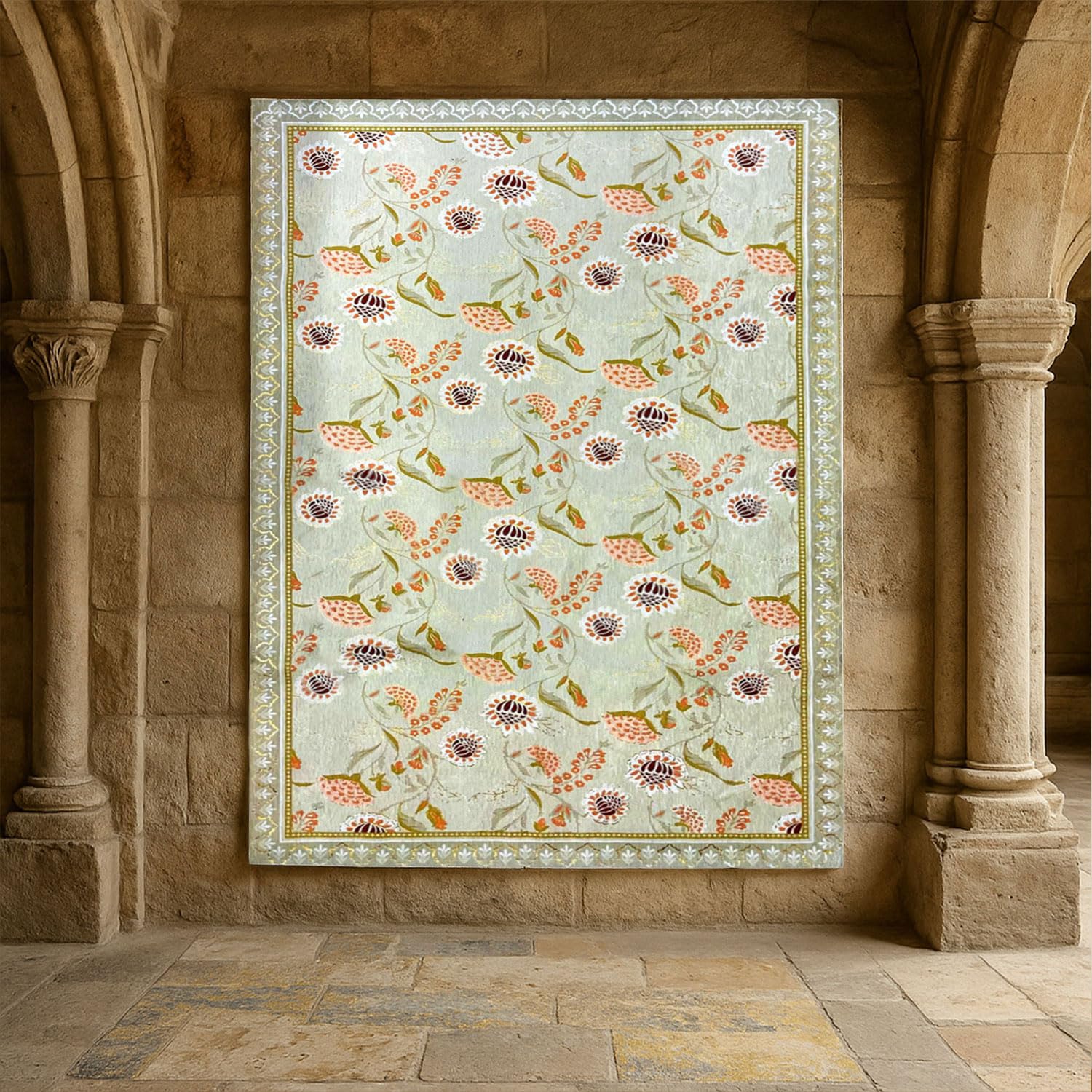 Polyester Floral Mist Carpet for Bedroom (5x7 Feet, Multicolor)