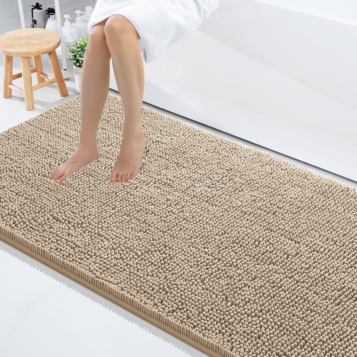Shaggy Chenille Bath Mat Extra Soft (60x120 cm Beige)