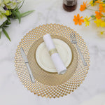 LUXE HOME INTERNATIONAL PVC Vinyl Metallic Table Round Placemats for Dining Table Gold, Heat Resistant & Waterproof | Easy to Clean Decorative Dining Mats - (Set of 2) ST085TJ-3MJ