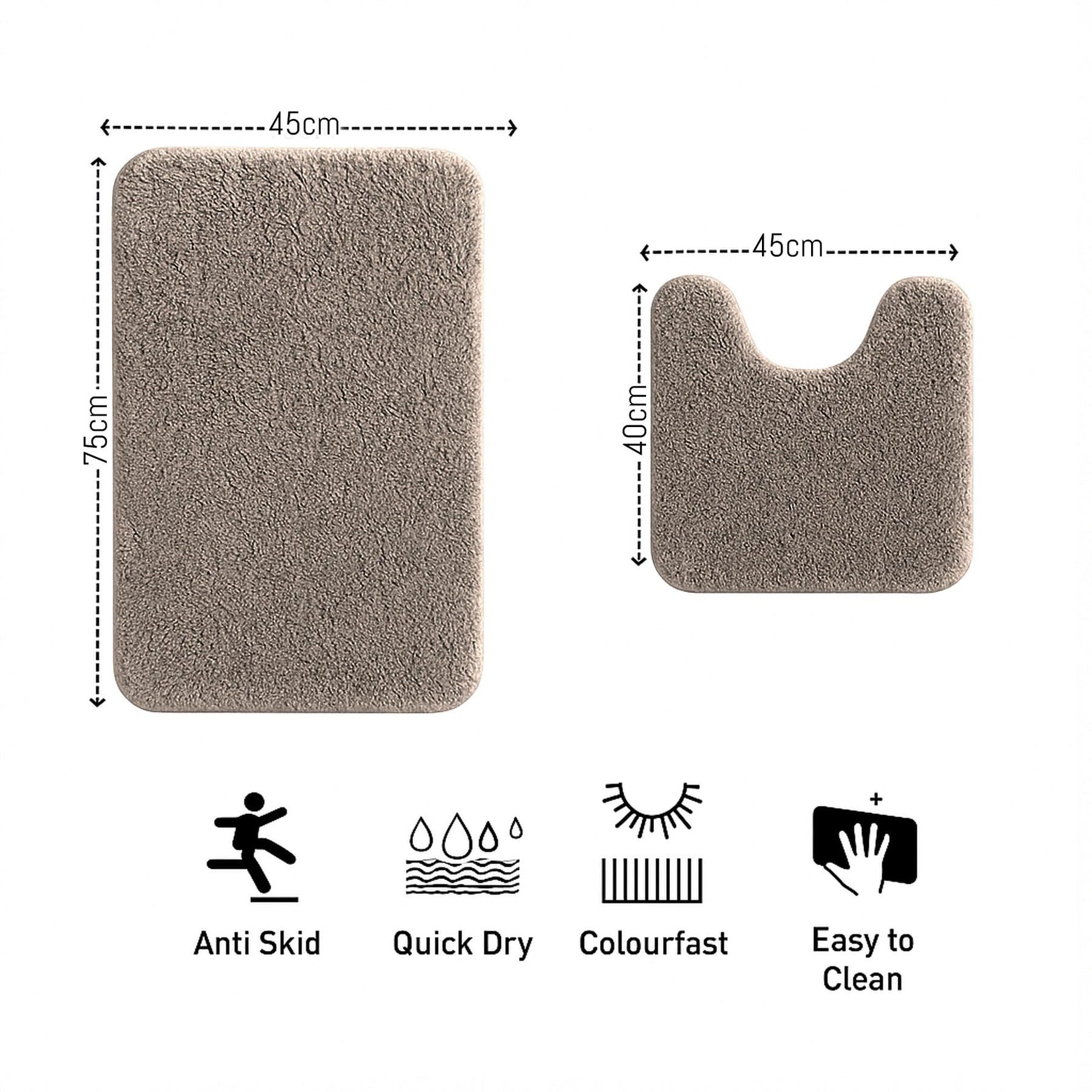 Polyester Contour Bath Mat Set (Taupe  , 45x 75 cm & 40x45)
