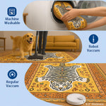 Polyester White Tiger Design Carpets with Tassel Latex Backing (3x5ft, Multi)