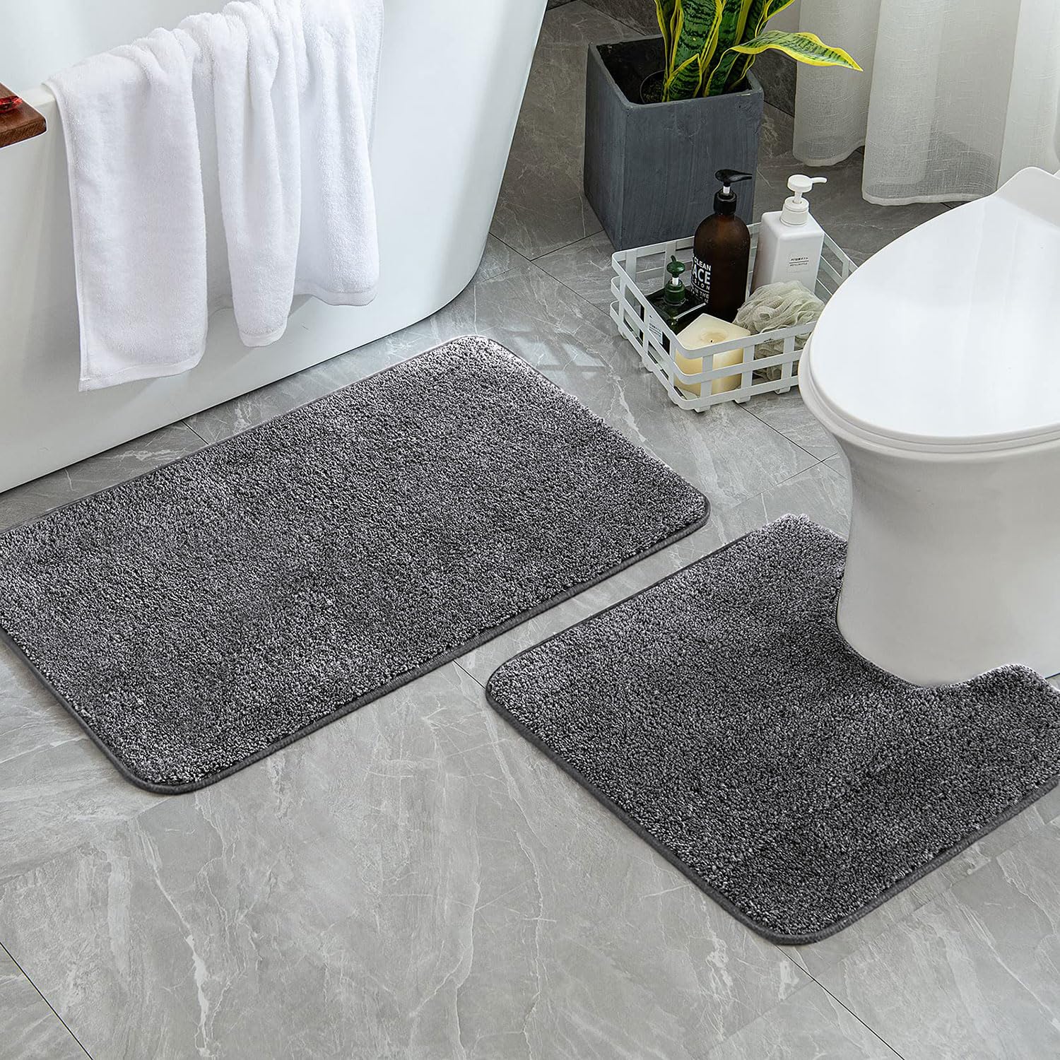 Newman Polyester Contour Bath Mat Set of 2 (Grey 45x75 cm & 40x45)