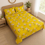 Double Bedsheet With 2 Pillow Covers Floral Pattern 200 TC 100% Cotton Feel ( Queen Size 90x90 Inch Red Set Of 3 )