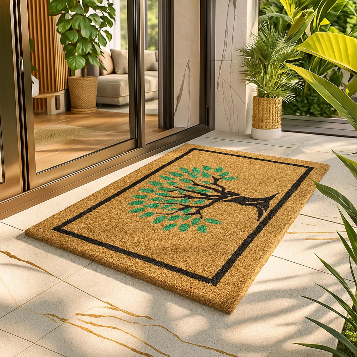 Coir Doormat for Home Entrance (Tree Print Design ,71x45 cm)