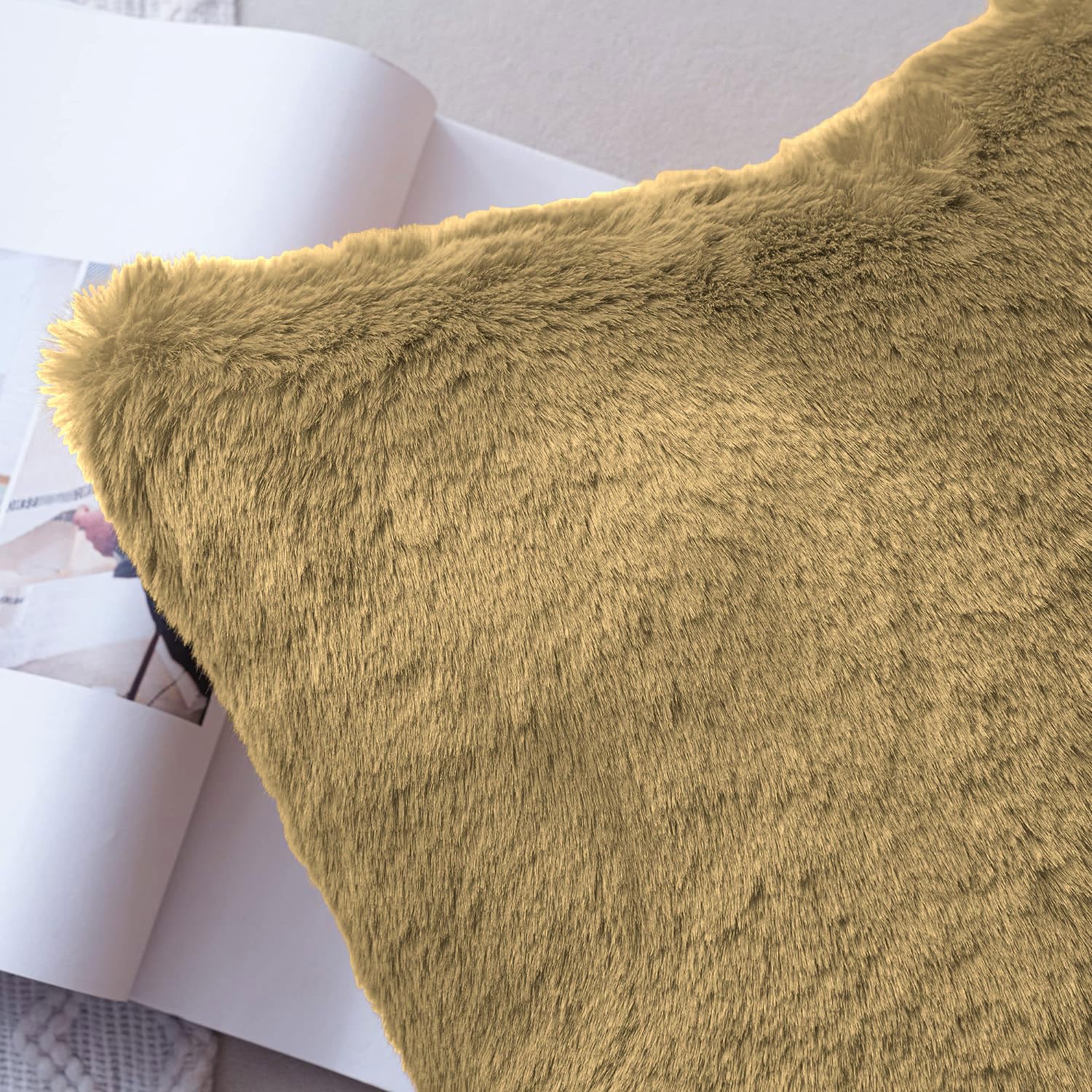 Cushion Cover Duble Side Rabbit Fur Set of 2(16 x 16 inch , Anti Gold)