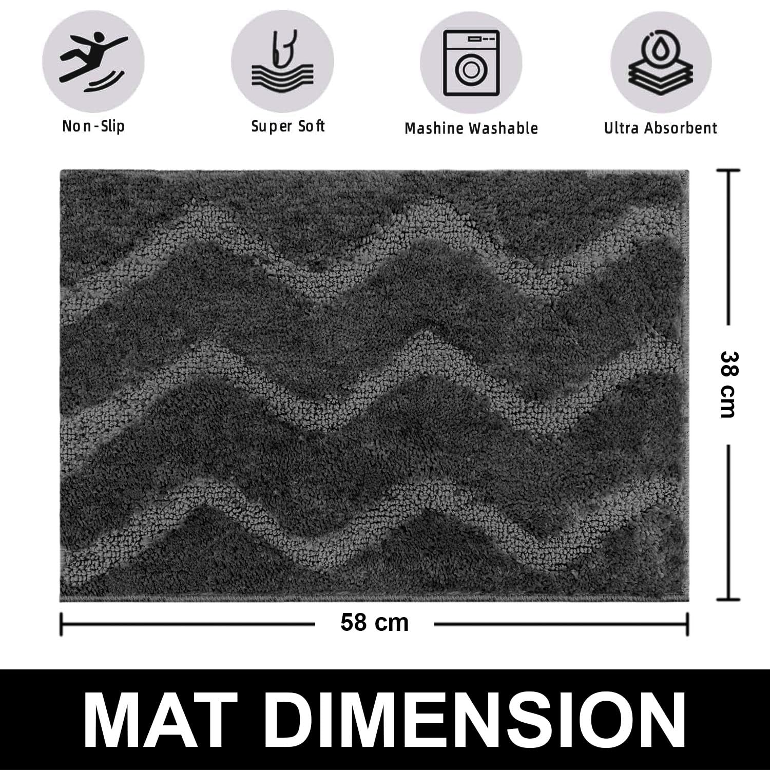 Scotland Waves Bathmat Pack Of 2 (38x58 cm , Silver)