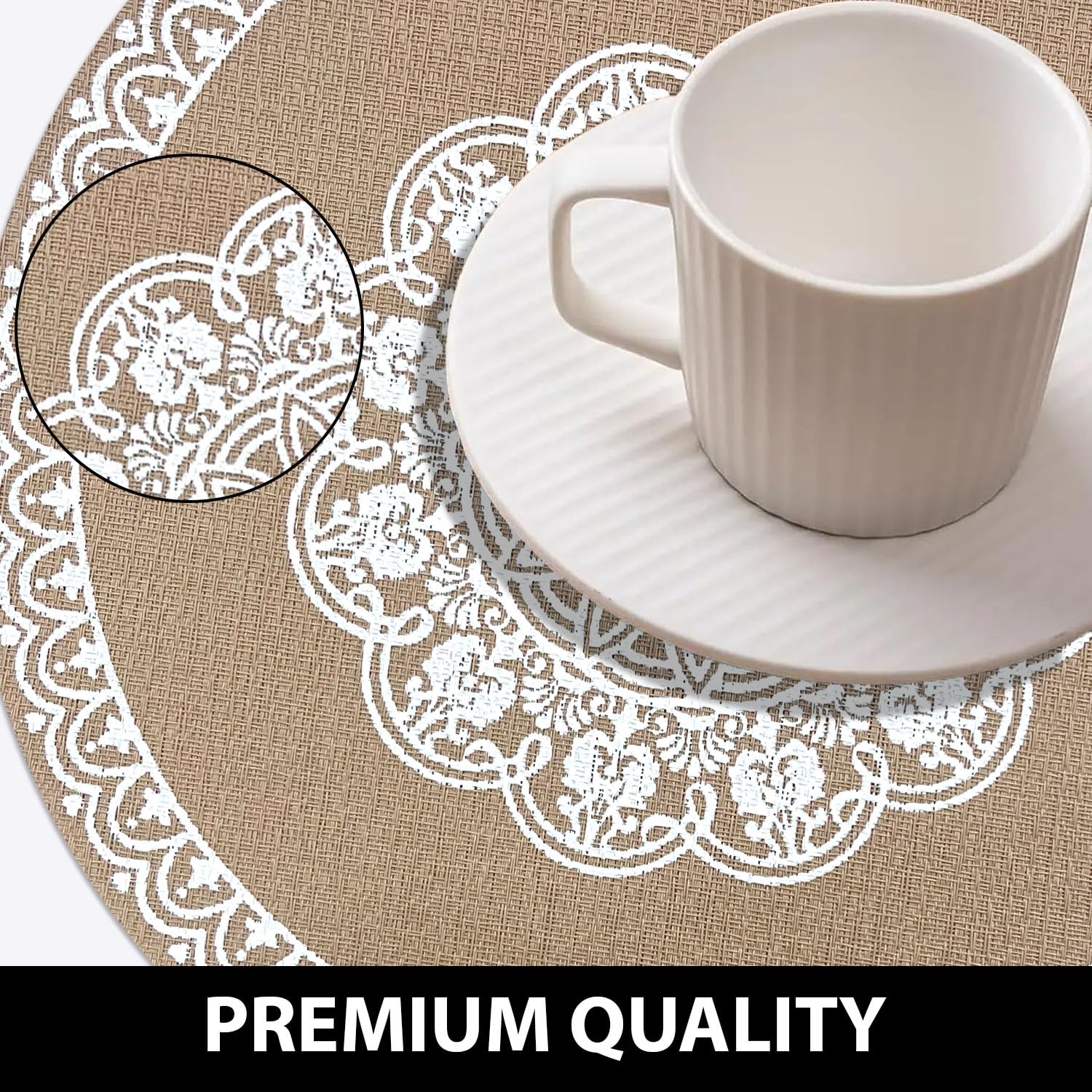 Round Table Placemats for Dining Table Set of 4(Beige)