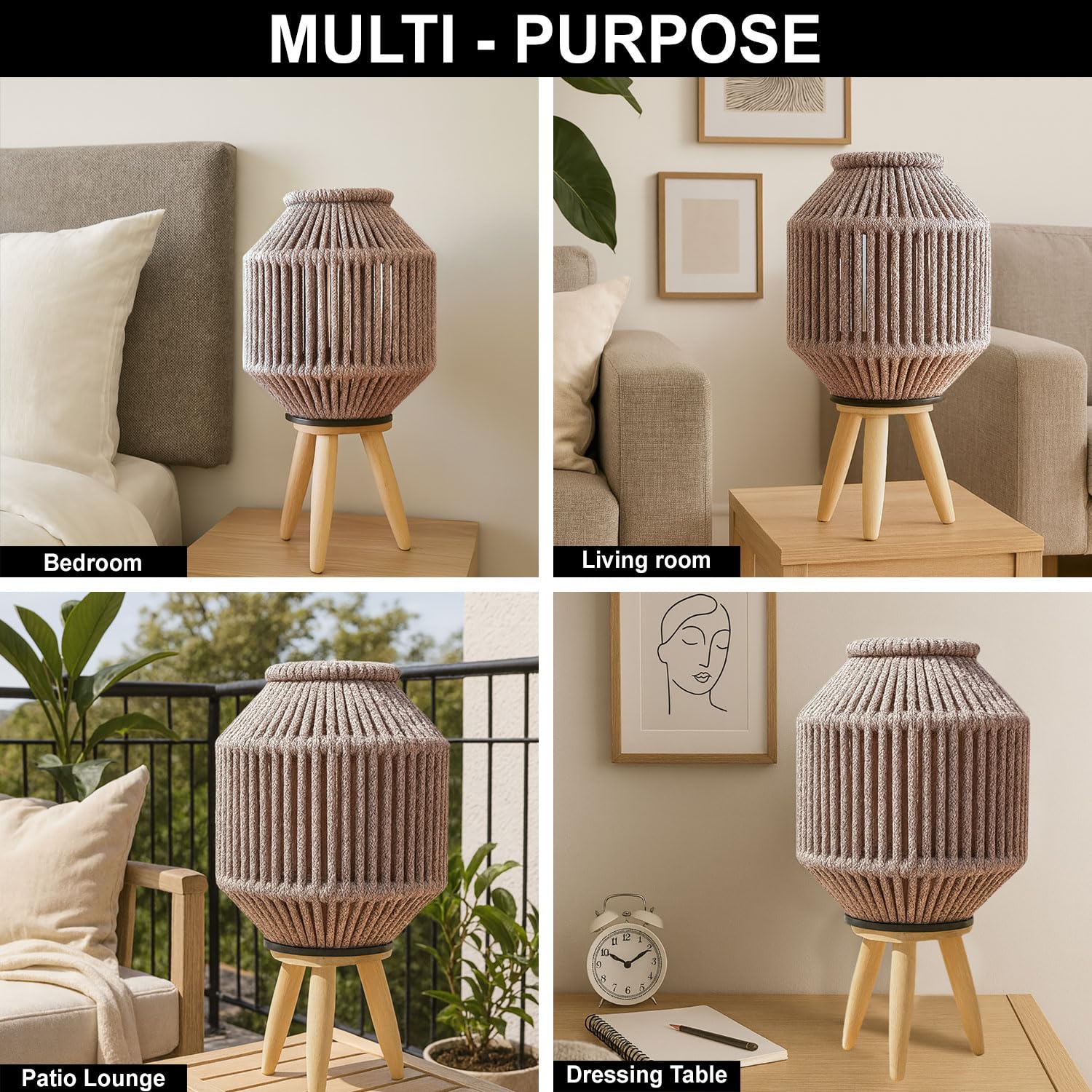 Bamboo Woven Lantern With Stand ( 40x20x20 cm ) Taupe