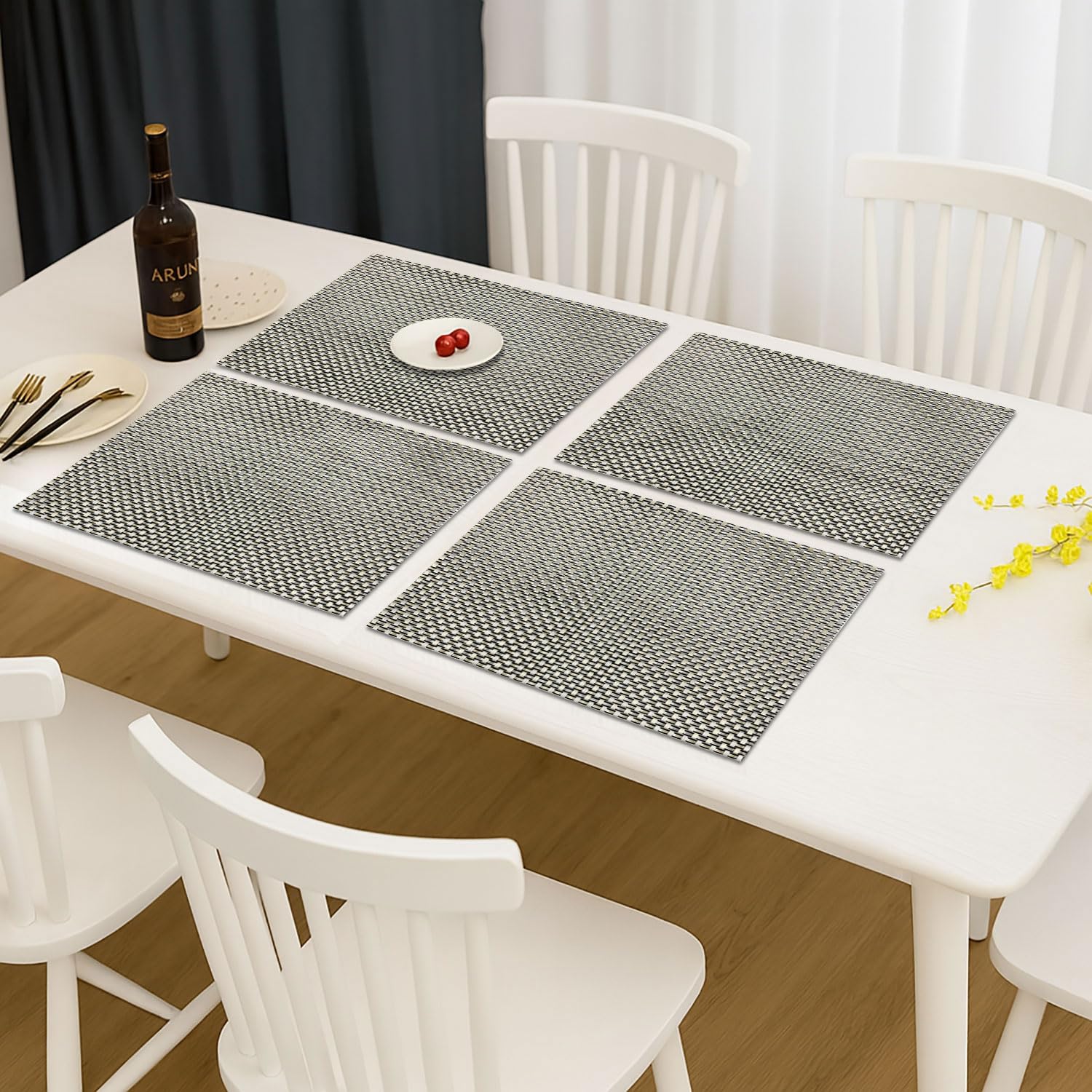 Weave Design Placemat for Dining Table Set of 4(30x45 CM Black)