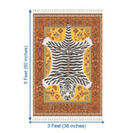 Polyester White Tiger Design Carpets with Tassel Latex Backing (3x5ft, Multi)
