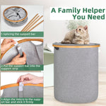 Large Round Fabric Storage Basket with Bamboo Handles (45L x 45W x 50H cm ,Grey )