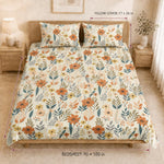 King Size Double Bedsheet with 2 Pillow Covers Premium Autumn Meadow Floral Printed 90x100inch