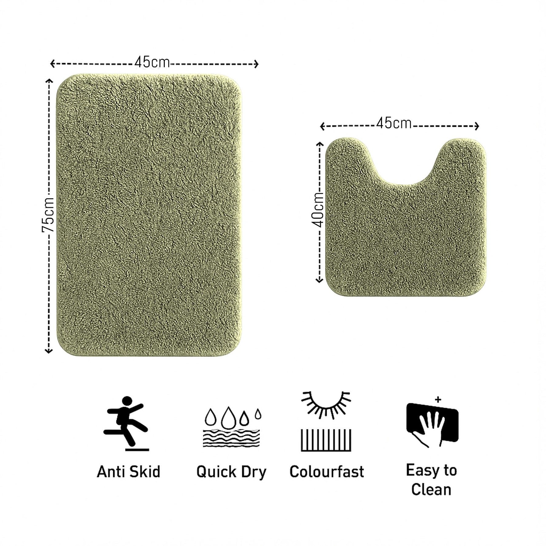 Polyester Contour Bath Mat Set (Pista , 45x 75 cm & 40x45)