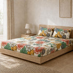 King Size Double Bedsheet with 2 Pillow Covers Premium Boho Garden Bloom Printed 90x100inch