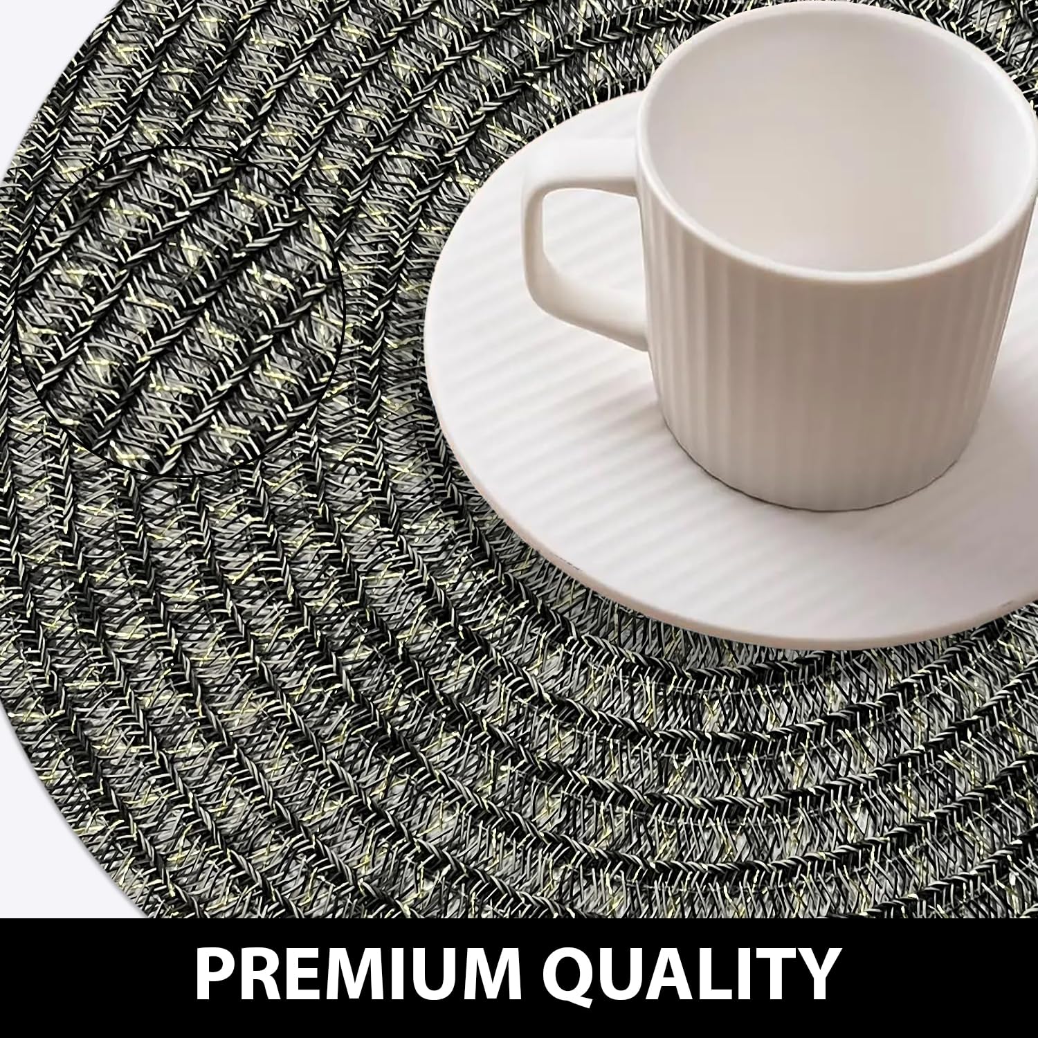 Round Table Placemats for Dining Table Set of 6(Black)
