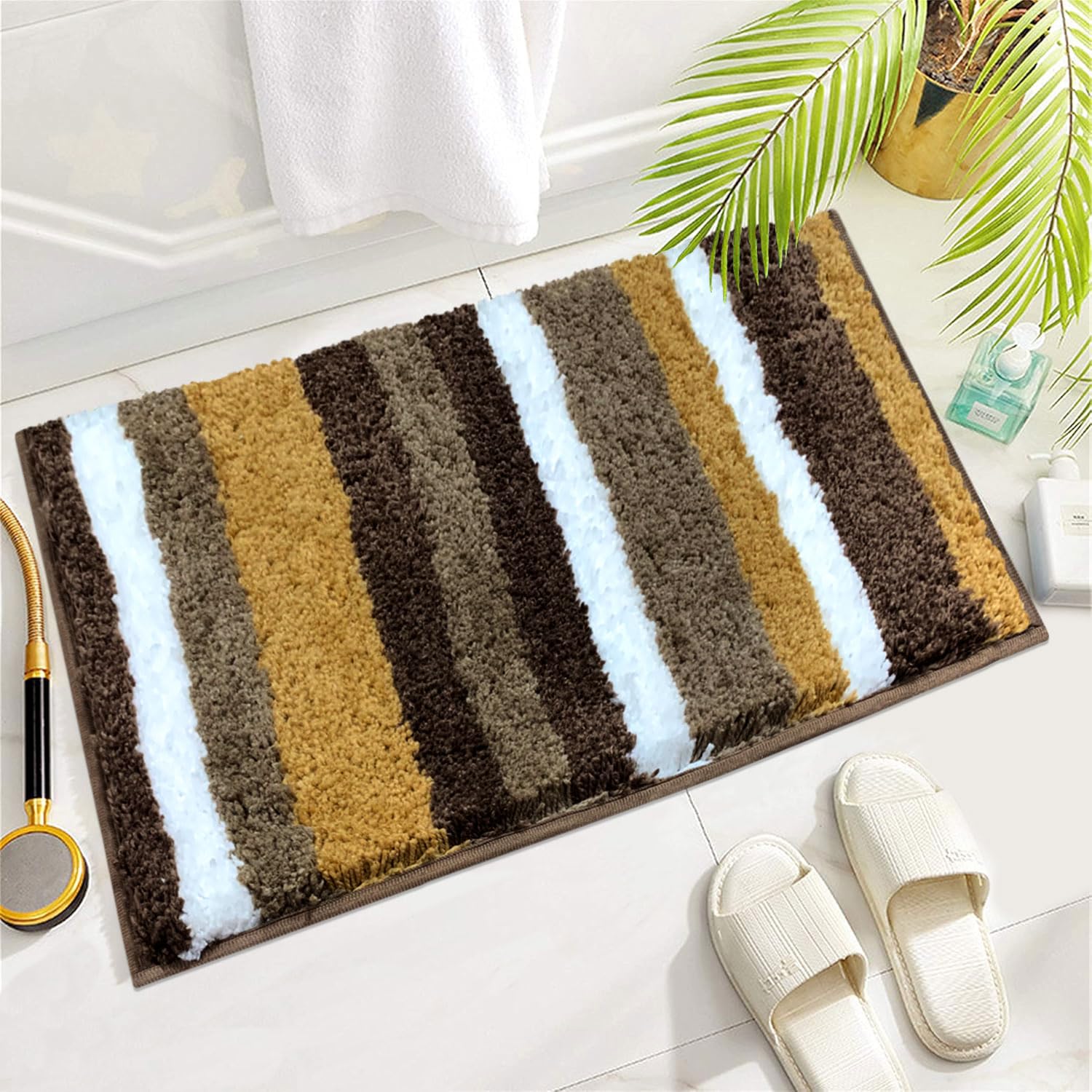 Striped Italia Bath Mat Super Sof(Anti-Gold, 40x60 cm)