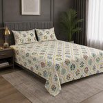 Double Bedsheet with 2 Pillow Covers 220 TC 100% Cotton Feel ( King Size Green 90 x 100 inch )