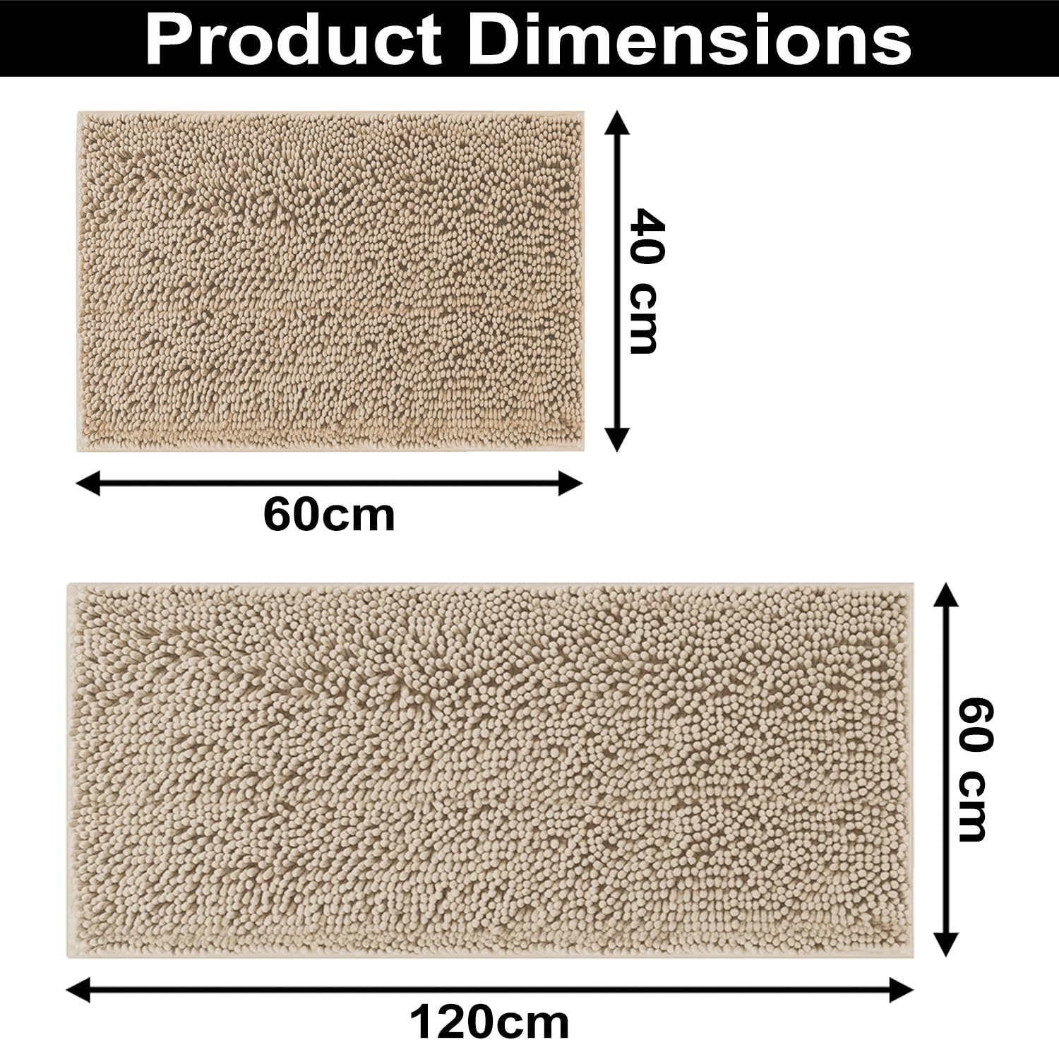 Chenille Super Absorbent Bath Mats  Pack of 2 (40x60cm 60x120cm Beige)
