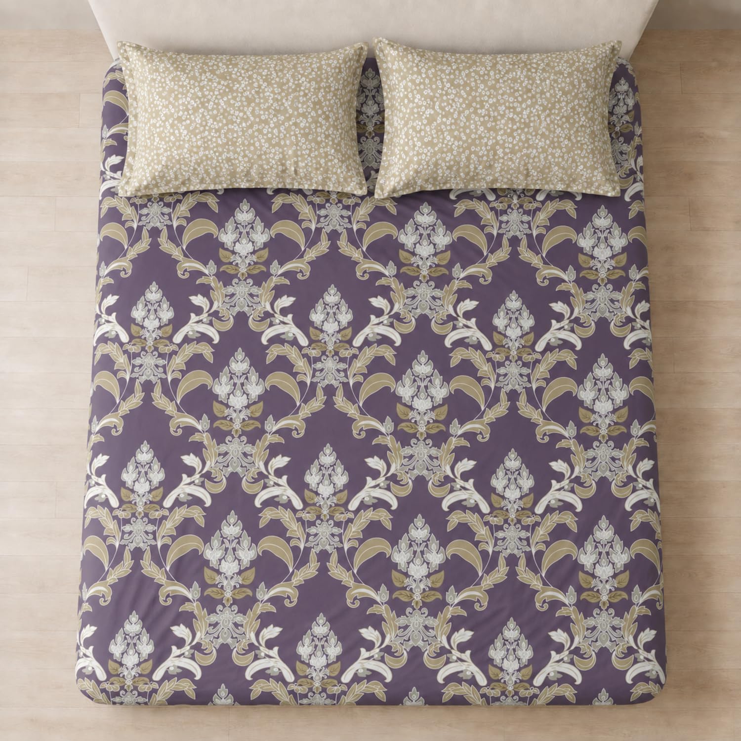 Double Bedsheet with 2 Pillow Covers 220 TC 100% Cotton Feel ( King Size Purple 90x100inch )