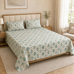 king Size Double Bedsheet with 2 Pillow Covers Premium Botanical Block Printed  90x100 inch