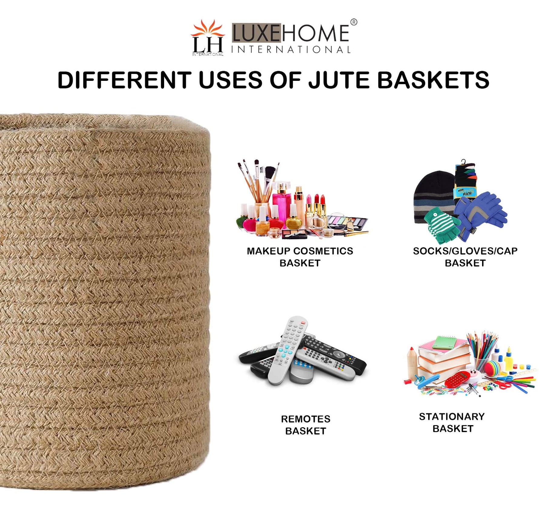 Jute Baskets for Storage Set of 2 (Netural Color ,6"x6")