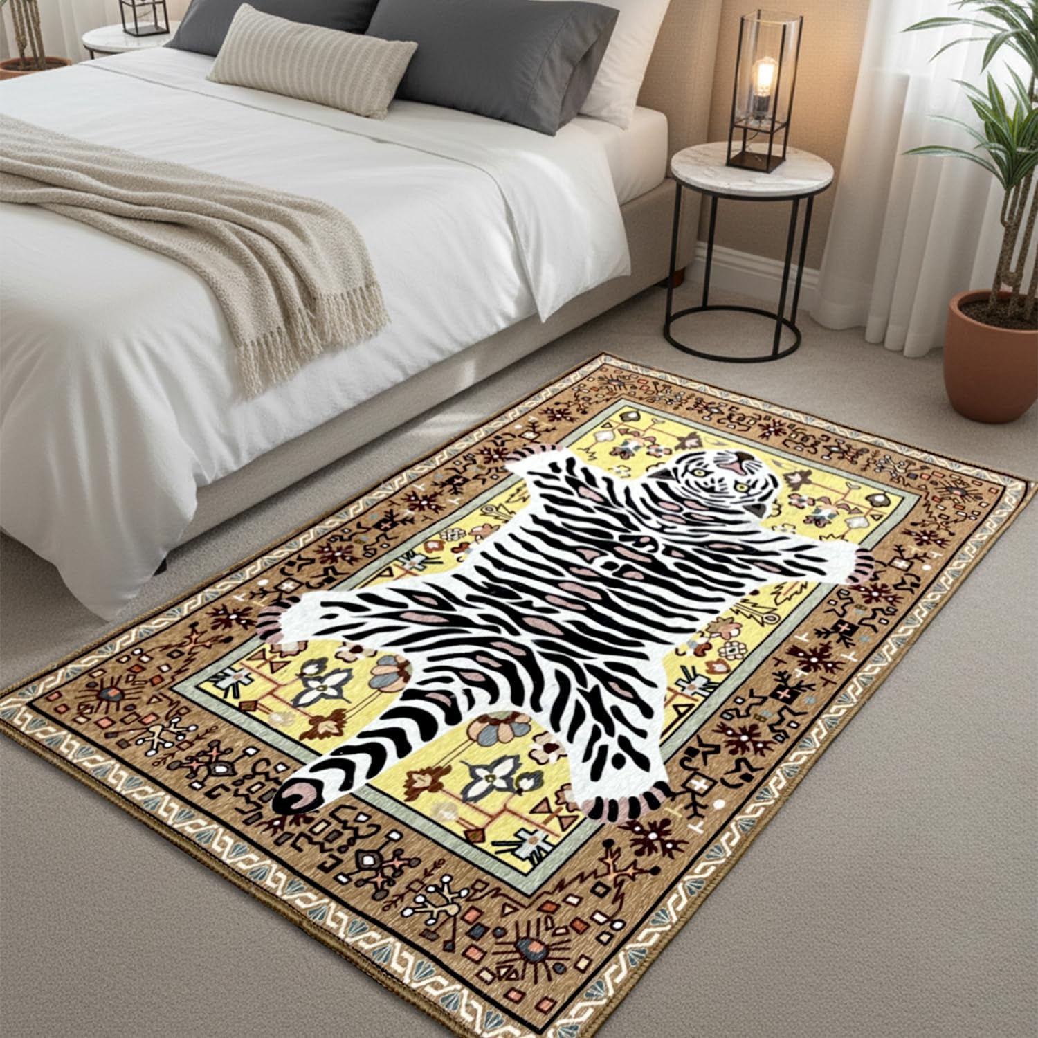 Polyester Printed Handmade Carpet Vintage (3X5 Feet Multicolour)