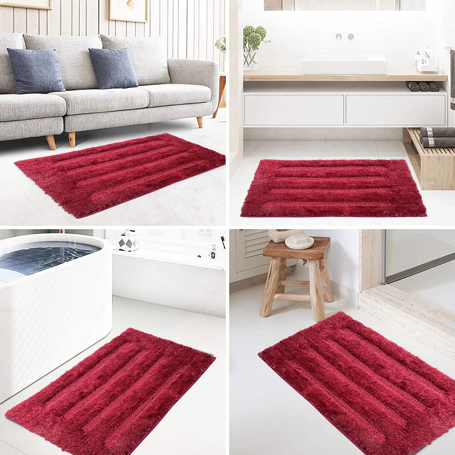 Bathmat 2500 GSM Microfiber Anti Skid (Maroon, 45cm x 75cm)